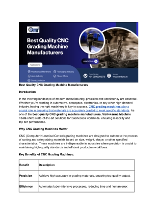 Best Quality CNC Grading Machine Manufacturers | Vishvkarma Machine Tools