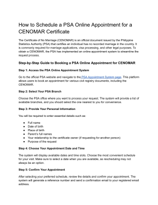 How to Schedule a PSA Online Appointment for a CENOMAR Certificate