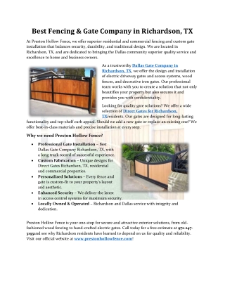 Best Fencing & Gate Company in Richardson, TX