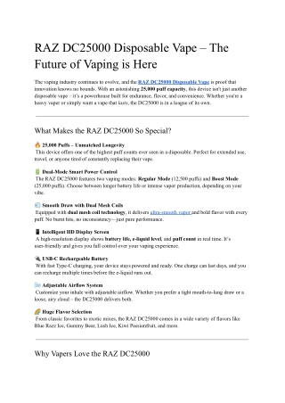 RAZ DC25000 Disposable Vape – The Future of Vaping is Here