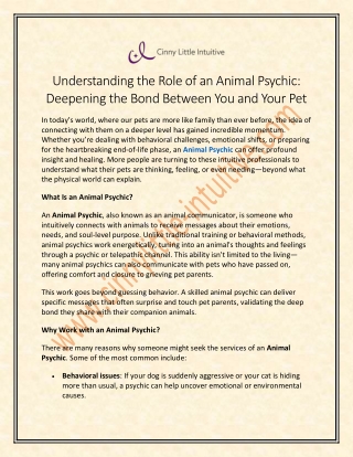 Understanding the Role of an Animal Psychic