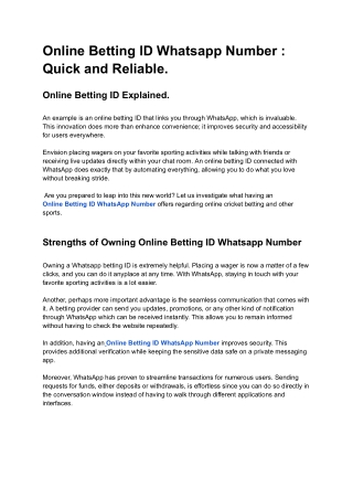 Online Betting ID Whatsapp Number _ Quick and Reliable