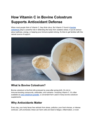 How Vitamin C in Bovine Colostrum Supports Antioxidant Defense
