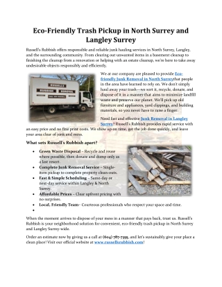 Eco-Friendly Trash Pickup in North Surrey and Langley Surrey