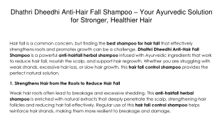 Dhathri Dheedhi Anti-Hair Fall Shampoo – Your Ayurvedic Solution for Stronger, Healthier Hair