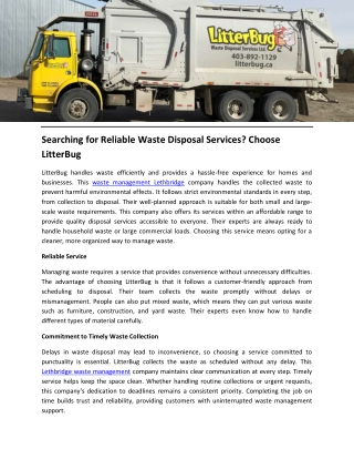 Searching for Reliable Waste Disposal Services Choose LitterBug
