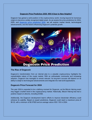 Dogecoin Price Prediction 2030-Will It Soar to New Heights