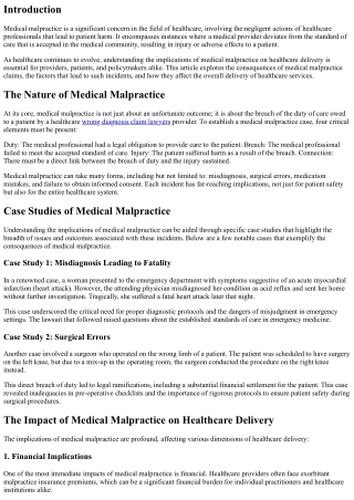 The Implications of Medical Malpractice on Healthcare Delivery