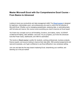 Master Microsoft Excel with Our Comprehensive Excel Course