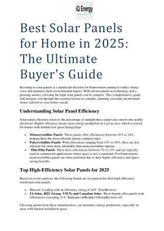Best Solar Panels for Home in 2025: The Ultimate Buyer's Guide