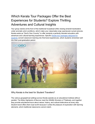 Which Kerala Tour Packages Offer the Best Experiences for Students_ Explore Thrilling Adventures and Cultural Insights
