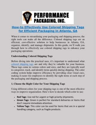 How-to Effectively Use Colored Shipping Tags for Efficient Packaging in Atlanta, GA