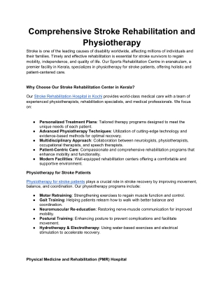 Comprehensive Stroke Rehabilitation and Physiotherapy