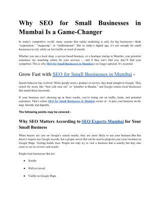 Why SEO for Small Businesses in Mumbai Is a Game-Changer