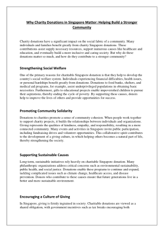 Why Charity Donations in Singapore Matter  Helping Build a Stronger Community