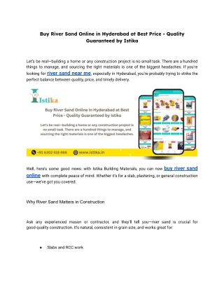 Buy River Sand Online in Hyderabad at Best Price  Quality Guaranteed by Istika