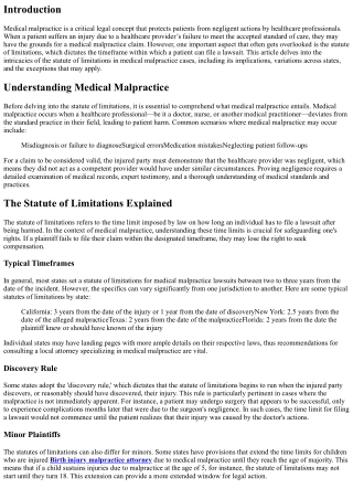 A Closer Look at the Statute of Limitations in Medical Malpractice Cases