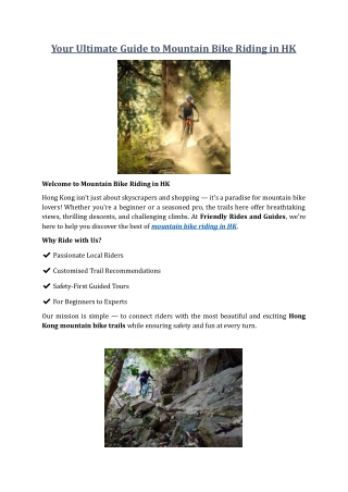 Your Ultimate Guide to Mountain Bike Riding in HK
