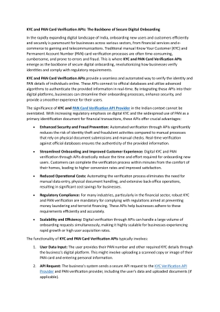 KYC and PAN Card Verification APIs: The Backbone of Secure Digital Onboarding