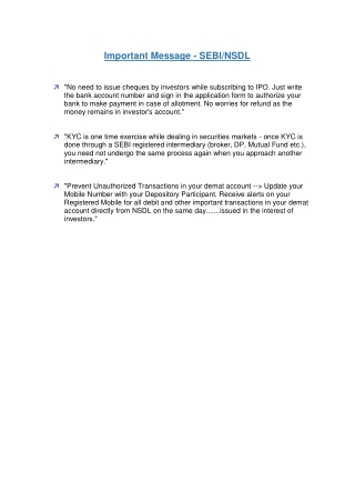 Important Message for Investors - SEBI/NSDL Guidelines