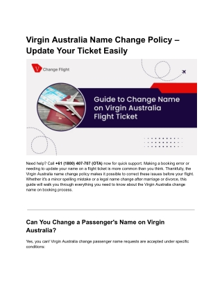 Call  61(1800) 407-707 for Virgin Australia Name Change Policy