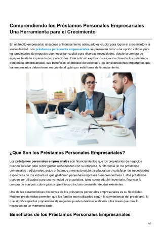 Comprendiendo los Préstamos Personales Empresariales Una Herramienta para el Crecimiento