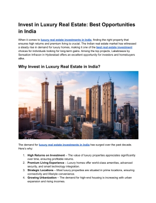 Invest in Luxury Real Estate_ Best Opportunities in India