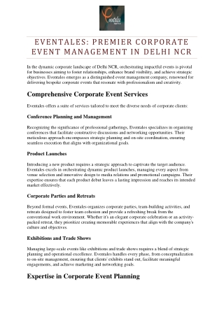 EVENTALES: PREMIER CORPORATE EVENT MANAGEMENT IN DELHI NCR