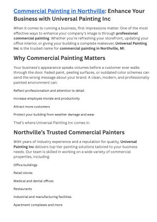Commercial Painting in Northville Universal Painting Inc Enhance Your Business with Universal Painting Inc