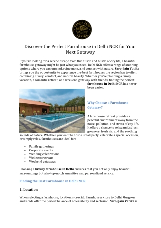 Discover the Perfect Farmhouse in Delhi NCR for Your Next Getaway