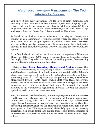 Warehouse Inventory Management - The Tech Solution for Success