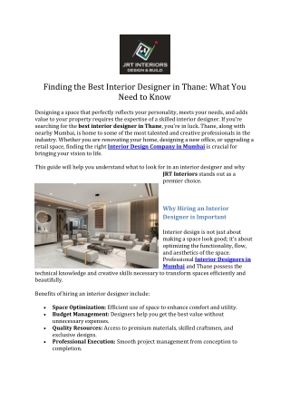 Finding the Best Interior Designer in Thane -What You Need to Know