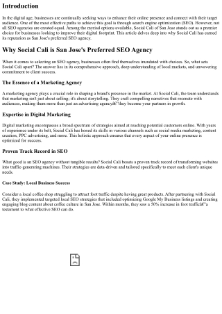 Why Social Cali is San Jose's Preferred SEO Agency