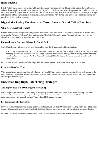 Digital Marketing Excellence: A Closer Look at Social Cali, San Jose's Premier A