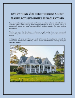 Everything You Need to Know About Manufactured Homes in San Antonio