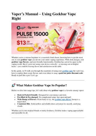 Vaper’s Manual – Using Geekbar Vape Right