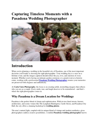 Capturing Timeless Moments with a Pasadena Wedding Photographer