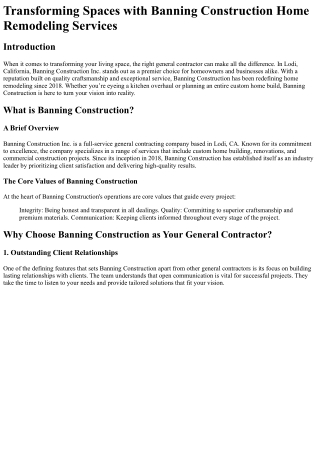 Transforming Spaces with Banning Construction Home Remodeling Services