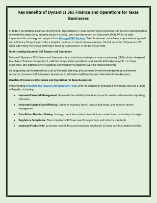 Key Benefits of Dynamics 365 Finance and Operations for Texas Businesses