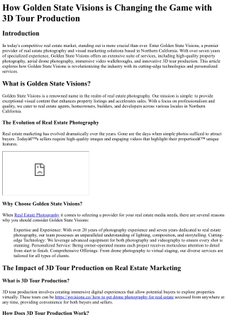 How Golden State Visions is Changing the Game with 3D Tour Production