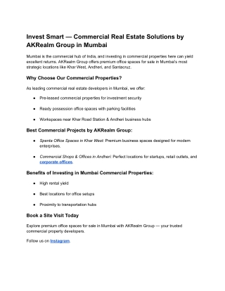 Invest Smart — Commercial Real Estate Solutions by AKRealm Group in Mumbai