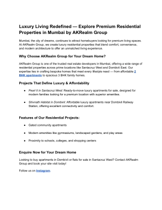 Luxury Living Redefined — Explore Premium Residential Properties in Mumbai by AKRealm Group