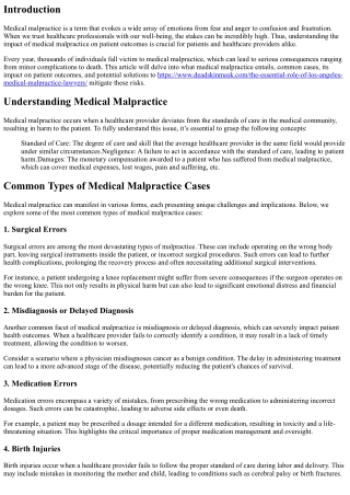 Exploring the Impact of Medical Malpractice on Patient Outcomes
