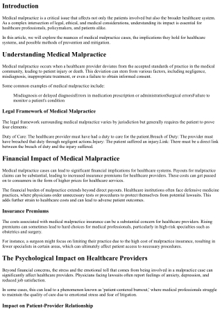 Exploring the Impact of Medical Malpractice on Healthcare Systems