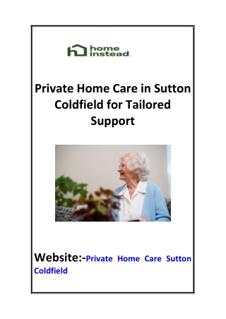 Private Home Care in Sutton Coldfield for Tailored Support