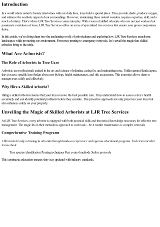 Unveiling the Magic of Skilled Arborists at LJR Tree Services