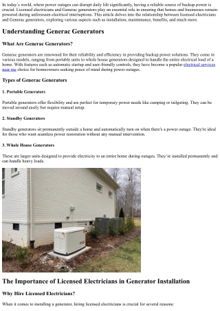 Licensed Electricians and Generac Generators: What You Need to Know