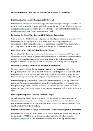 Designing Dreams Olive Space, a Top Interior Designer in Hyderabad