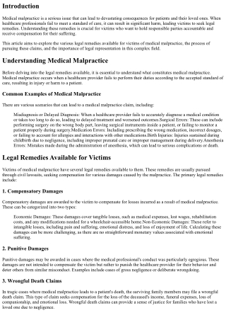 Legal Remedies for Victims of Medical Malpractice
