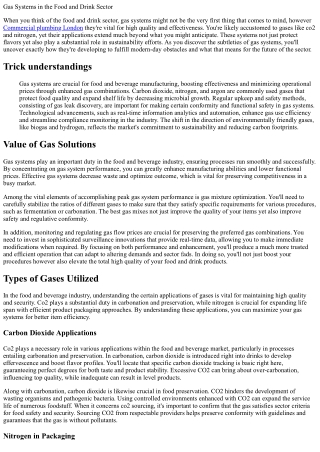 Gas Equipments in the Food and Drink Sector